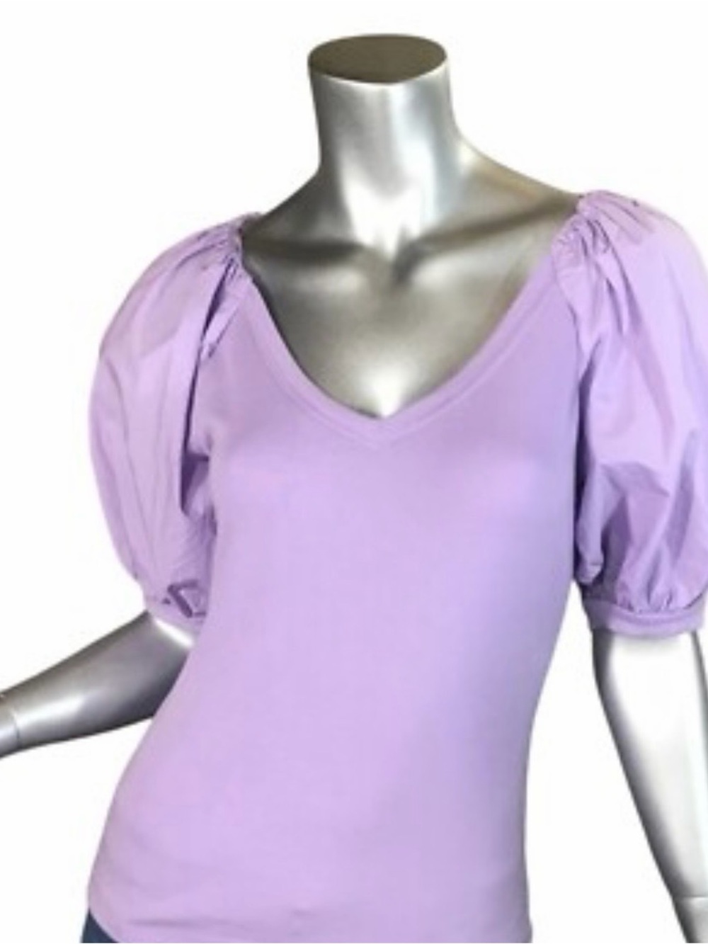 V-Neck Puff Sleeve Blouse in Lilac